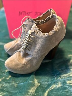 Serena Grey Suede Lace-Up Heeled Booties